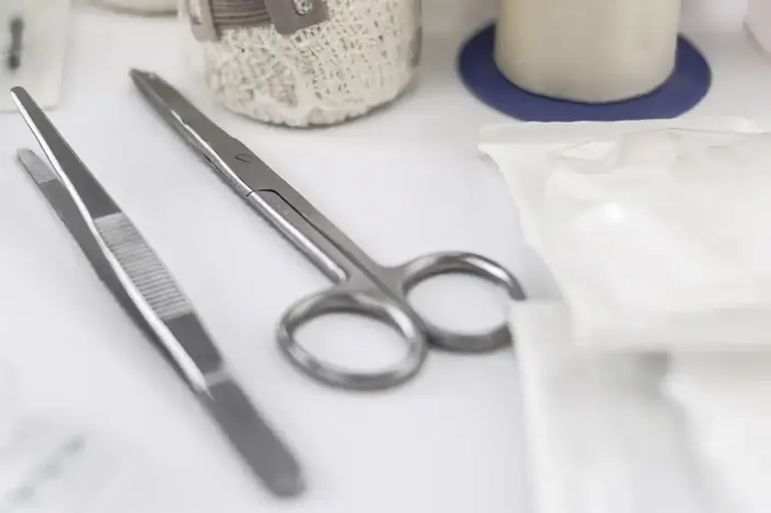 table with scissors and tape